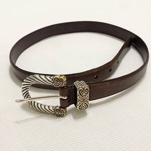 Fossil Dark Brown Leather Women’s Belt Silver & Gold Buckle